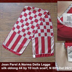 Jean Parel A Norma Della Legge silk oblong 44 x 10 inch scarf, Chic plaid & rope
